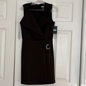 DKNY Black Sleeveless Dress with Belt Detail